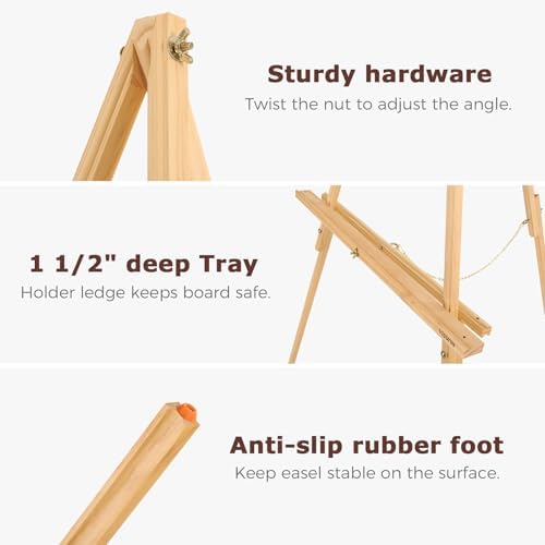 VISWIN 63" Easel Stand for Wedding Signs, Adjustable Wooden Display Easel with Holder, Tripod Floor Easel for Welcome Board, Poster, Picture, Photos, Paintings - Natural - Image 3