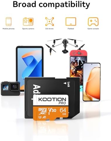 KOOTION Micro SD Card 64GB UHS-I microSDXC Flash Memory Card with Adapter, C10, U3, A1, V30, 4K UHD TF Card - Image 5