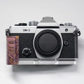 Handmade Wooden Handle Grip L Plate Alloy Base for OM System OM-3 Camera (Purple Yellow Stable Wood + Silver Base) by CAMINSTARRY