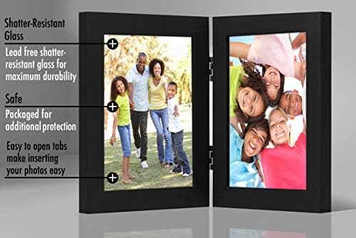 Americanflat Hinged 5x7 Picture Frame with Shatter-Resistant Glass - Double Picture Frames with Engineered Wood - Signature Collection - Photo Frame for Tabletop Display - Black - Image 5