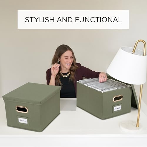Decorative File Organizer Box Set of 2 - Collapsible Linen Filing Cabinets - Image 2