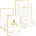 Floroom 6 Pack 8.5x11 Inch Clear Acrylic Sign Holders, Double-Sided Gold Display Stand Picture Frames for Table Numbers, Menus, Flyers, Weddings, and Offices by Floroom