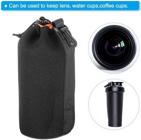 PATIKIL Camera Lens Bag, 2 Pcs 3.7" ID x 9.8" H Drawstring Lens Pouch with Thick Protective Neoprene, Lens Case for DSLR Camera Lens, Water Coffee Cups Black, Orange - Image 6