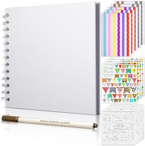 GOTIDEAL 8 x 8 Inch Scrapbook Album with Metallic Markers, White, 40 Pages by GOTIDEAL