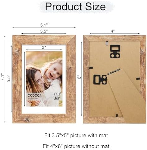 4x6 Picture Frame Set of 2, 4 x 6 Wood Photo Frames with Mat for 3.5x5, Natural Wooden Frame with Real Glass Cover for Wall and Tabletop Display,Brown - Image 5
