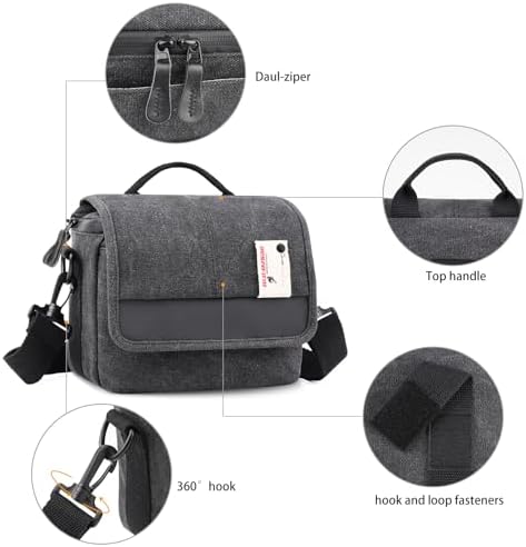 Besnfoto Camera Bag Purse Small Messenger Shoulder Bag for Mirrorless DSLR Camera Waterproof Canvas Compact Photography Case, Black Gray - Image 3