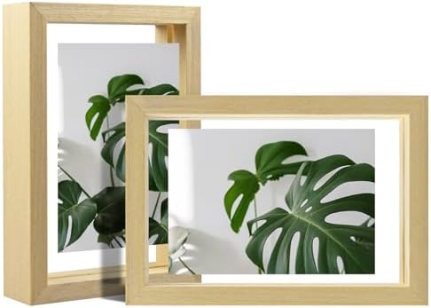Egofine 4x6 Floating Frames Set of 2, Double Plexiglass Picture Frame, Made of Solid Wood Display Any Size Photo up to 4x6, Wall Mount or Tabletop Standing, Natural Wood by Egofine