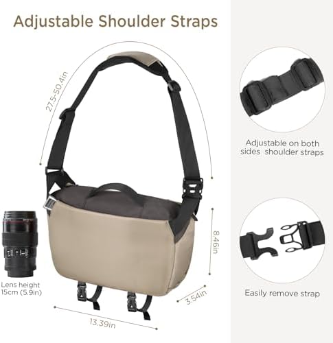 TAAOKA Camera Sling Bag, Waterproof Camera Case with Tripod Holder, DSLR/SLR/Mirrorless Cameras Shoulder Bag, Crossbody Camera Bags for Photography (Coffe) - Image 6