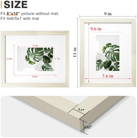 Egofine 8x10 Picture Frames Set of 4, Made of Solid Wood Covered by Plexiglass 4x6 and 5x7 with Mat or 8x10 without Mat, for Table Top Display and Wall Mounting Photo Frame Beige - Image 3