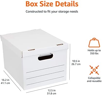 Amazon Basics Storage/Filing Boxes with Lift-Off Lid, Letter/Legal Size, Collapsible, Tape-Free Assembly, White, 16.2" L x 12.5" W x 10.5" H, 20-Pack - Image 6