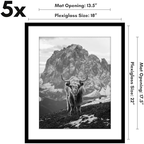 Americanflat 18x22 Poster Frame 5-Pack - Matted to 14x18 - Black - Image 2