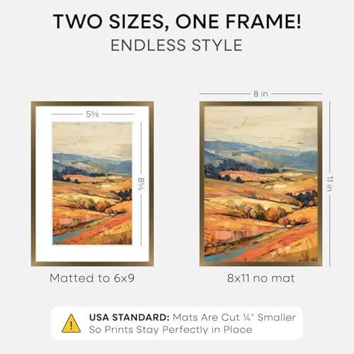 Homeforia 8x11 Bronze Picture Frame, High-End Metal, 6x9 Mat, Glass - Image 2