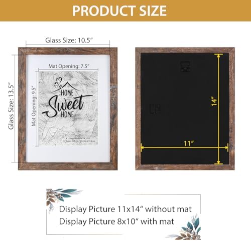 Califortree Rustic Brown 11x14 Picture Frame - Display Photos 8x10 with Mat or 11x14 Without Mat - HD Glass Inside, Horizontal and Vertical Display for Wall - Image 5