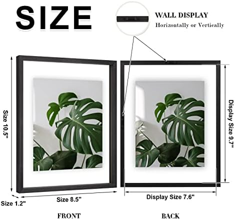 Egofine 8x10 Floating Frames Set of 2, Double Plexiglass Picture Frame, Made of Solid Wood Display Any Size Photo up to 8x10, Wall Mount or Tabletop Standing, Faded Black - Image 2