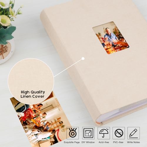 450 Pocket 4x6 Photo Album with Writing Space, Linen Cover, Beige - Image 6