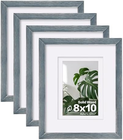 Egofine 8x10 Picture Frames Set of 4, Made of Solid Wood Covered by Plexiglass 4x6 and 5x7 with Mat or 8x10 without Mat, for Table Top Display and Wall Mounting Photo Frame Rustic Blue by Egofine