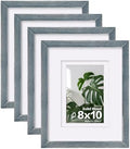 Egofine 8x10 Picture Frames Set of 4, Made of Solid Wood Covered by Plexiglass 4x6 and 5x7 with Mat or 8x10 without Mat, for Table Top Display and Wall Mounting Photo Frame Rustic Blue by Egofine