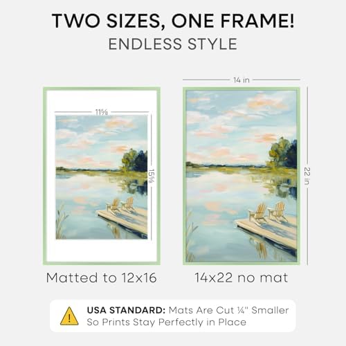Homeforia 14x22 Green Picture Frame, High-End Metal, 12x16 Mat, Glass - Image 2