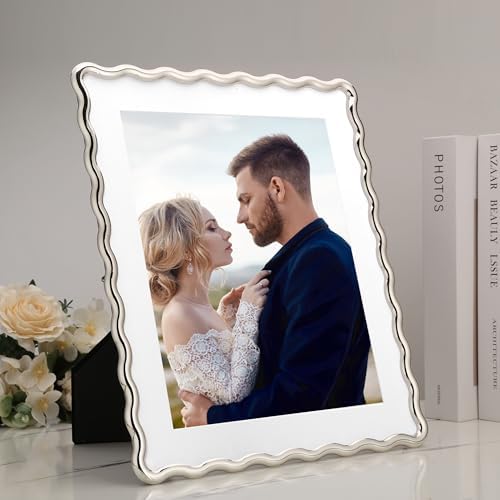 Silver 10x12'' Heavy-Duty Zinc Alloy Picture Frames with Acid Free Mat for 8x10'',Wave Design Silver Picture Frame with Black Premium Velvet Backing,for Desktop and Wall Hanging. - Image 2