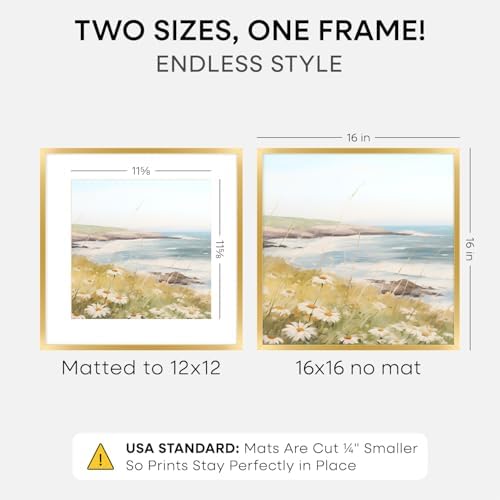 Homeforia 16x16 Gold Picture Frame, High-End Metal, 12x12 Mat, Glass - Image 2