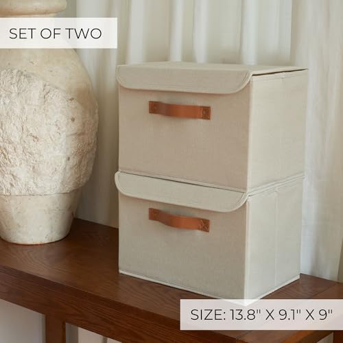 Decorative Linen Storage Boxes with Lids - Large Set of 2 Organizer Bins - Image 6