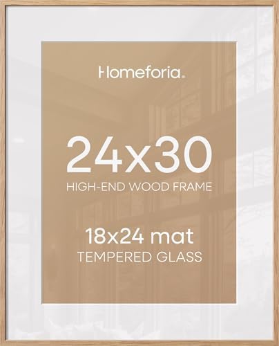 Homeforia 24x30 Natural Oak Picture Frame, High-End Wood, 18x24 Mat, Glass by Homeforia