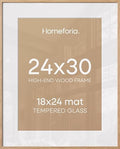 Homeforia 24x30 Natural Oak Picture Frame, High-End Wood, 18x24 Mat, Glass by Homeforia