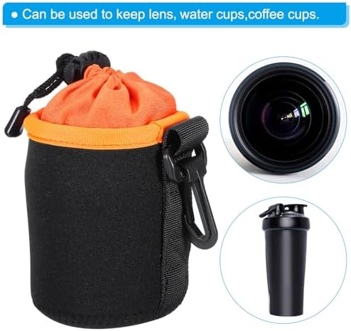 PATIKIL Camera Lens Bag, 2 Pcs 3" ID x 3.9" H Cylindrical Drawstring Lens Pouch with Thick Protective Neoprene, Lens Case for DSLR Camera Lens, Water Coffee Cups Black, Orange - Image 6