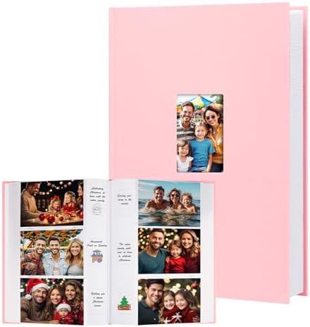 450 Pocket 4x6 Photo Album with Writing Space, Linen Cover, Pink by Xfveiwoo