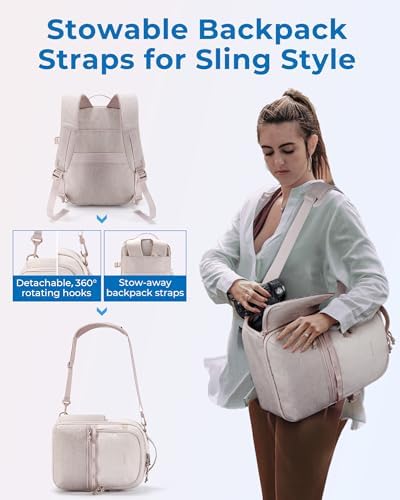 BAGSMART 2 in 1 Small Camera Backpack for DSLR, Fits 12.9" iPad, Beige - Image 2