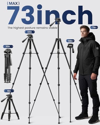 CAMBOFOTO 73" Camera Tripod and Monopod, Aluminum Tripod Stand/Black - Image 3