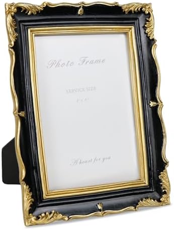 Cuspin 4x6 Picture Frame Black Gold Vintage Ornate Textured Resin Frame by Cuspin