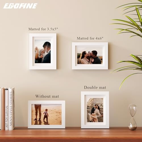 Egofine 5x7 Picture Frames Set of 4, Made of Solid Wood Covered by Plexiglass 3.5x5 and 4x6 with Mat or 5x7 without Mat, for Table Top Display and Wall Mounting Photo Frame White - Image 5