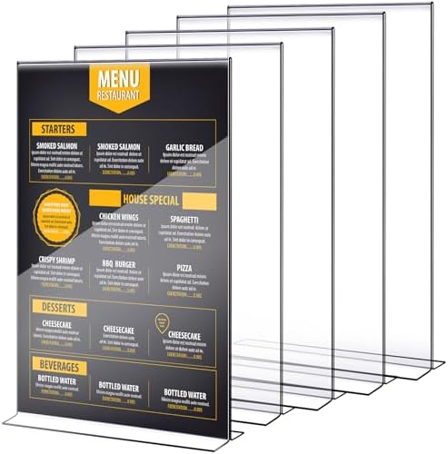Shellwei 4 Pcs 11 x 14'' Acrylic Sign Holder Clear Acrylic Picture Frame Vertical Table Top Frame with Stand Double Sided T Shape Flyer Holder for Paper Menu Photo Restaurant Office Home by Shellwei
