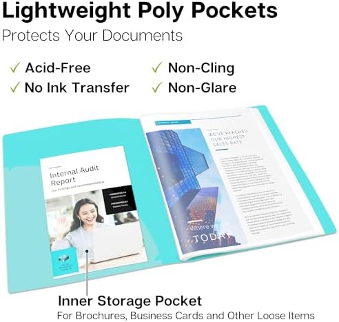 Dunwell Presentation Binder 24 Pockets, 8.5x11 Plastic Sleeves, Aqua - Image 4