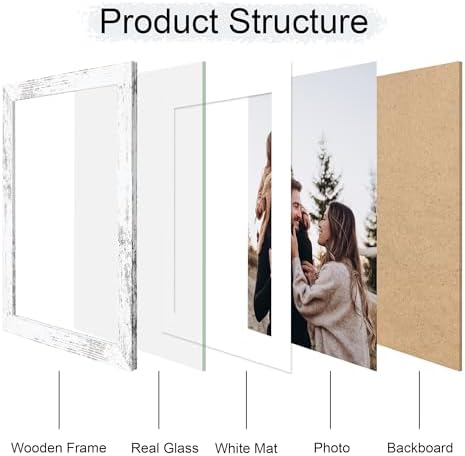 10x14 Picture Frame Set of 2, 10 x 14 Wood Photo Frames with Mat for 8x12 or 30x40cm Diamond Painting Art, Wooden Frame with Real Glass Cover for Wall and Tabletop Display,Distressed White - Image 3