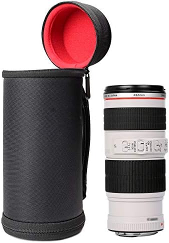 Semi-Hard Lense Case for DSLR Camera Lens (Canon, Nikon, Sony, Pentax, Olympus, Panasonic,etc), Medium Size with Carabiner, Lens Cleaning Wipe (Black Medium) by Unknown