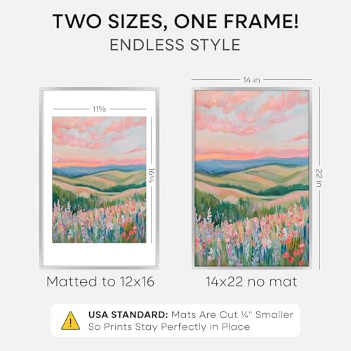 Homeforia 14x22 Silver Picture Frame, High-End Metal, 12x16 Mat, Glass - Image 2