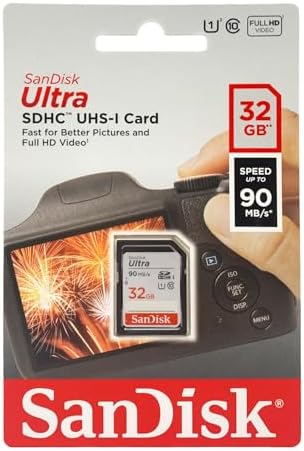 SanDisk 32GB Ultra SDHC UHS-I Memory Card - 90MB/s, C10, U1, Full HD, SD Card - SDSDUNR-032G-GN6IN | Up to 90MB/s read, UHS-I, U1, Class 10, Full HD video, Water-resistant design, Impact-resistant build by Unknown
