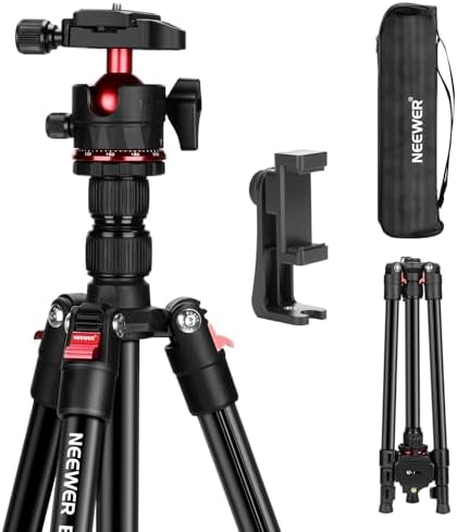NEEWER Basics Travel Tripod for Camera, 72" Compact Lightweight Portable DSLR Stand, Ball Head, Arca Type QR Plate, Cell Phone Holder Compatible with iPhone Video Recording, Max Load 13.2 lbs, TP14 by Neewer