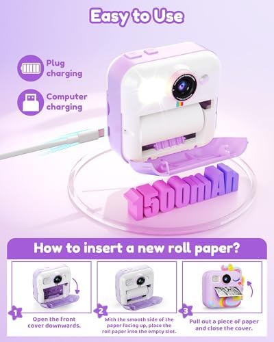 KOKODI Kids Camera Instant Print, Toddler Cameras Christmas Birthday Gifts for Girls Age 3-12, Digital Video Instant Printable Camera for Kids,Toys for Ages 5-7 Girls (Purple) - Image 7