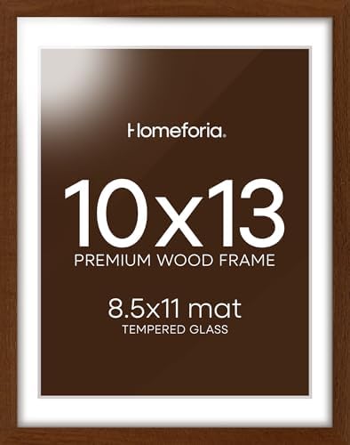 Homeforia 10x13 Brown Oak Picture Frame, High-End Wood, 8.5x11 Mat, Glass by Homeforia
