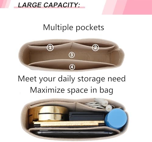 Felt Purse Organizer Insert Compatible with GG Marmont Small Matelasse Shoulder Handbag and More, Small Handbag Insert Liner Pouch for Women Inner Bladder Bag Storage Bag (Beige,S) - Image 5