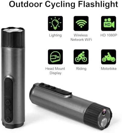 TnoxHD Mini Motorcycle Helmet Camera 2-in-1 LED Flashlight Camera HD Handheld Small Wireless Cameras for Bike, No WiFi Recording, WiFi Bicycle Cam for Indoor Outdoor Sports Camping Cycling (Gray) - Image 2