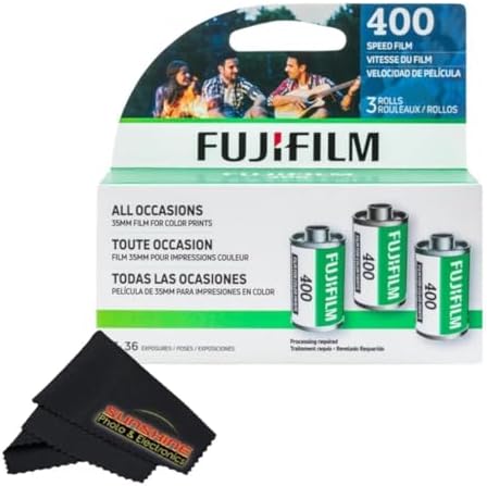 Fujifilm Fujicolor 400 Color Negative Film (35mm Roll Film, 3x36) + Sunshine Photo Microfiber Cleaning Cloth (1 Pack) by FUJIFILM
