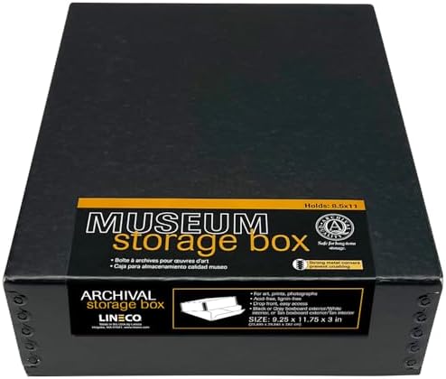 Lineco Museum Archival Storage Box, Drop Front, 9.25x11.75x3 in, Black by Lineco