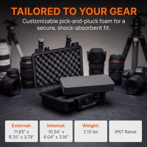 MEIJIA Portable All Weather Waterproof Protective Hard Case, Small Camera Case,Dry Case with Customizable Foam,Fit Use of Drones, Camera,Equipments, 11.65 ”x8.35”x3.78” - Image 3