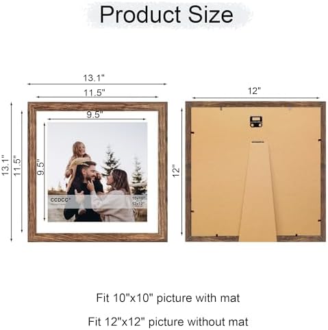12x12 Picture Frame Set of 2, 12 x 12 Wood Photo Frames with Mat for 10x10 or 30x30cm Diamond Art Painting, Wooden Frame with Real Glass Cover for Wall and Tabletop Display,Rustic Brown - Image 5