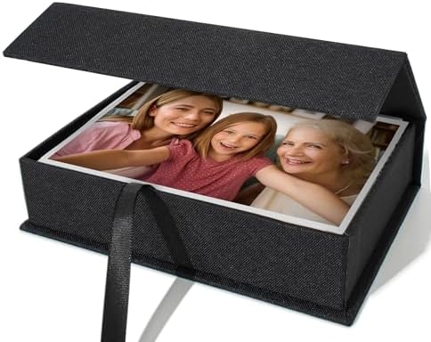 Vienrose Small Photo Storage Box, 5"x7", Linen Postcard Keeper, Black by Vienrose