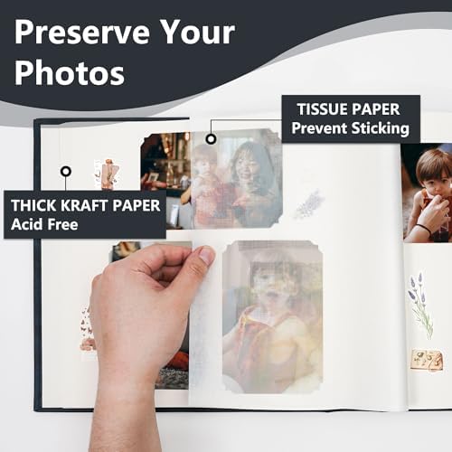 Vienrose Scrapbook Photo Album with Writing Space 12" x 12", Premium DIY Scrapbooking Albums with 100 Pages, Large Photos Book Faux Leather Cover for Wedding Family Baby Travel Graduation, Navy Blue - Image 3